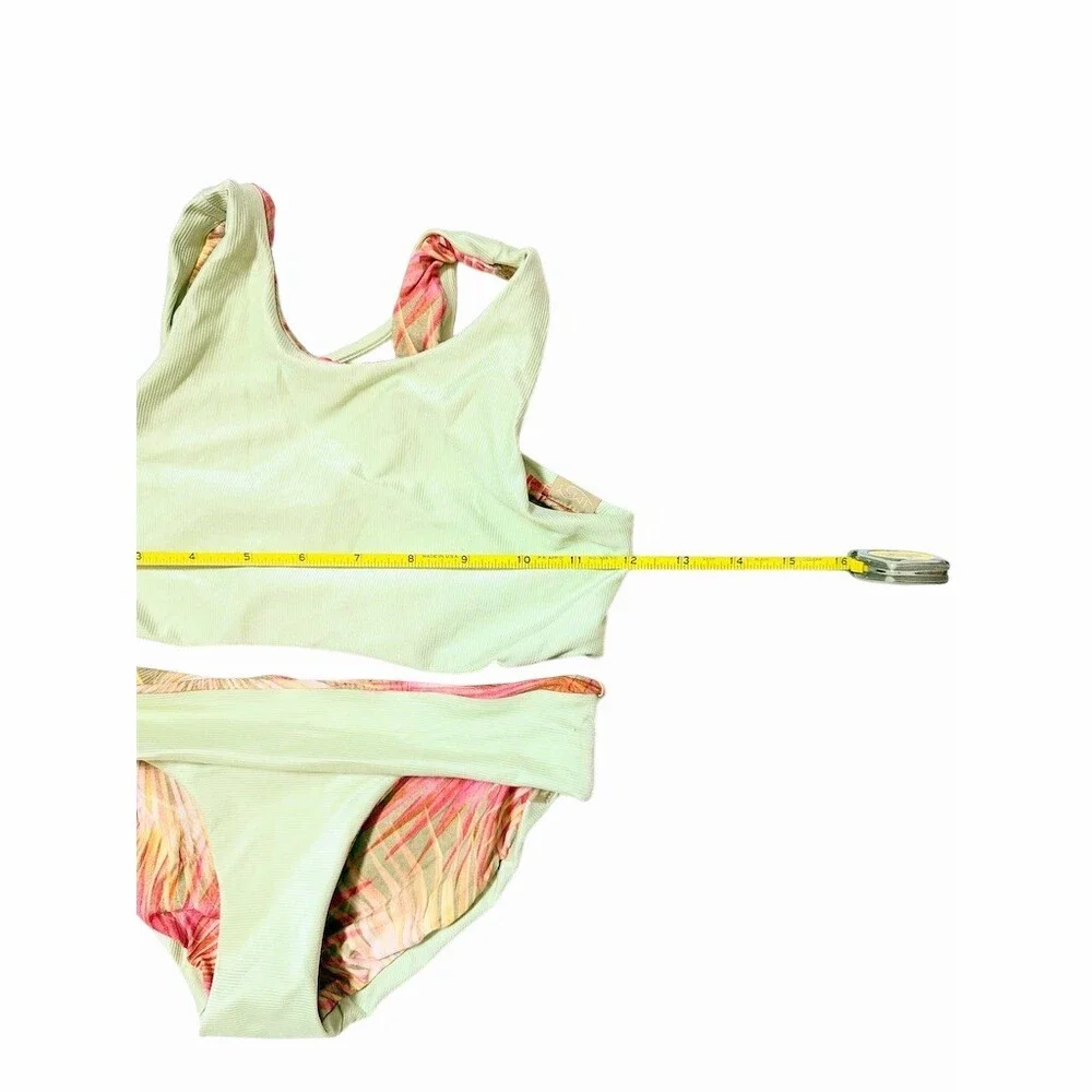IMSY Girls Reversible Bikini Set 8 | Mint Green & Tropical Palm Print